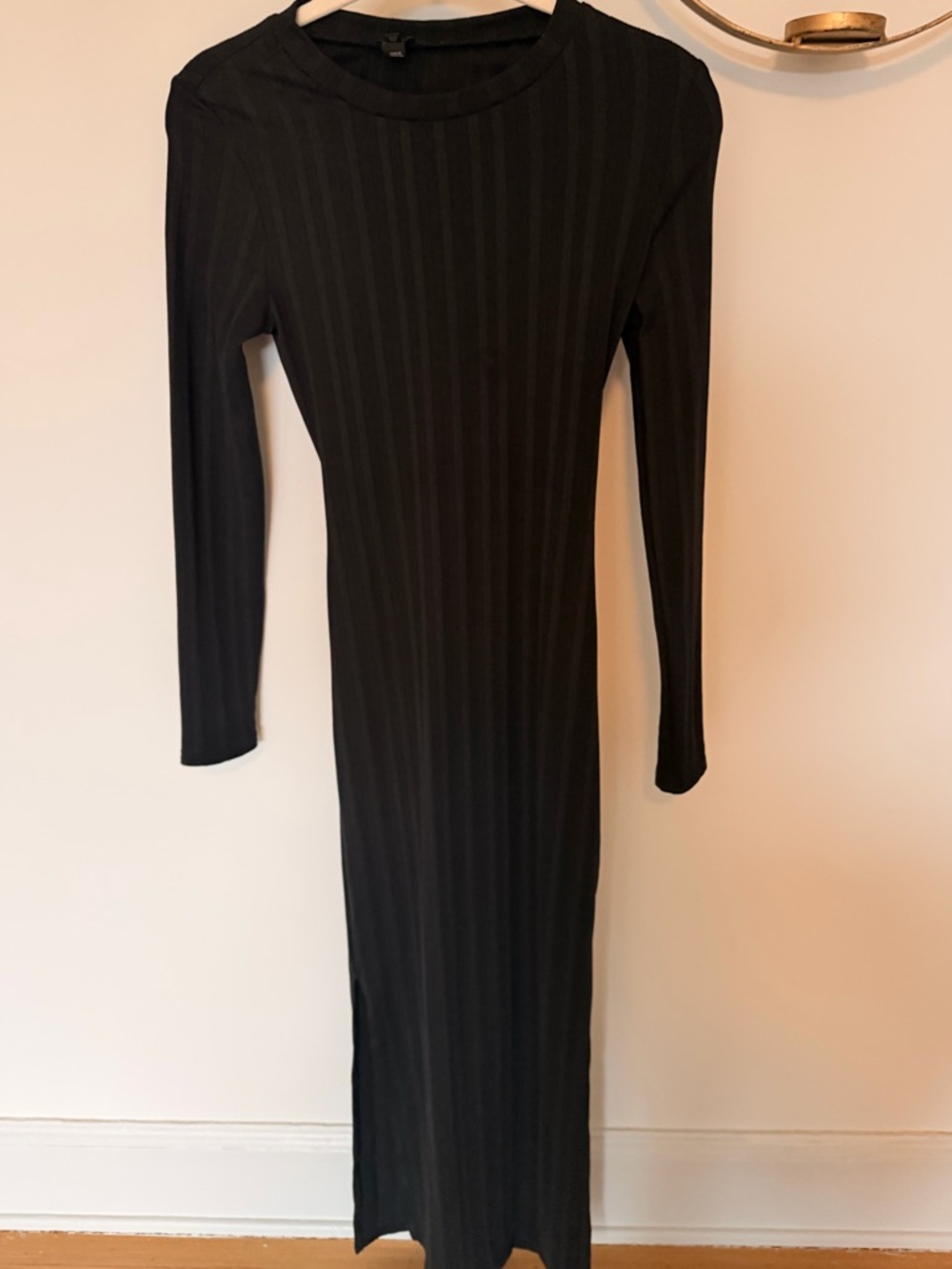 River Island Black Ribbed Long Sleeve Maxi Dress